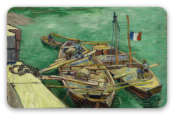 Vincent van Gogh Quay with men unloading sand barges (1888)